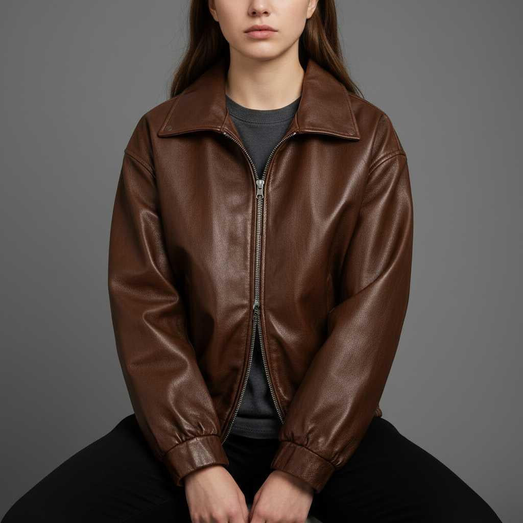 Classic Leather Jacket | Women's Jacket with Zipper Front