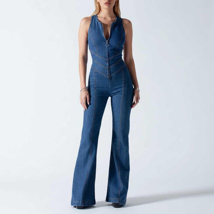 Amalia | Women's Denim Jumpsuit with Heart Cutout