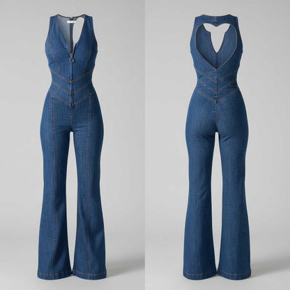 Amalia | Women's Denim Jumpsuit with Heart Cutout