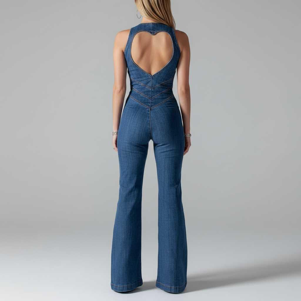 Amalia | Women's Denim Jumpsuit with Heart Cutout