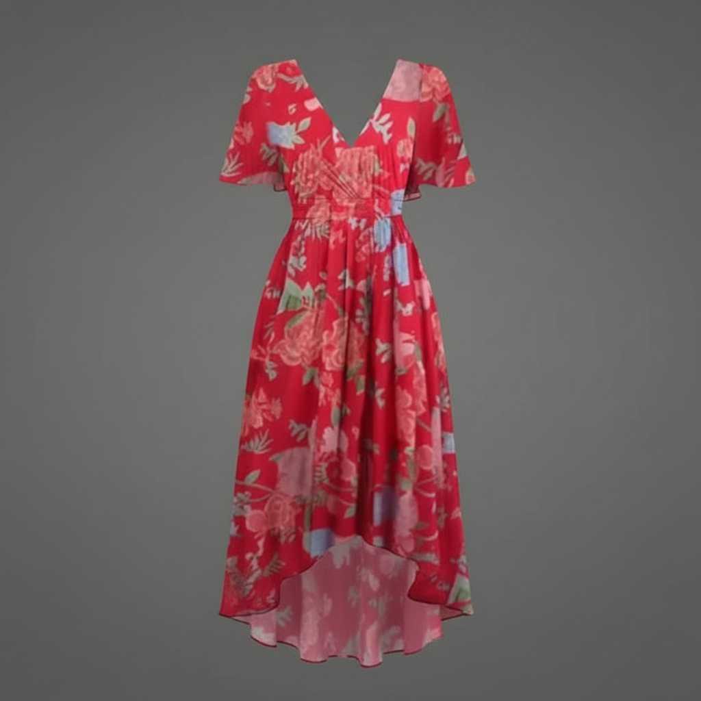 Annegret | Women's V-Neck Midi Dress for Casual and Formal Occasions