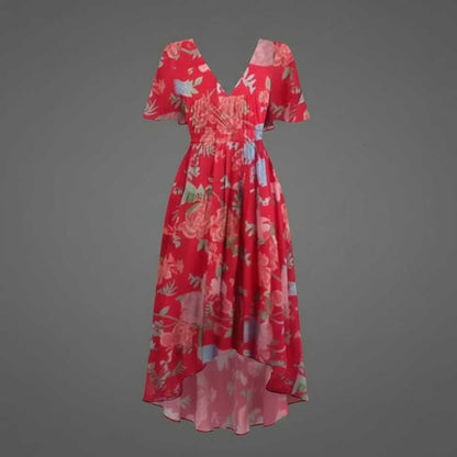 Annegret | Women's V-Neck Midi Dress for Casual and Formal Occasions