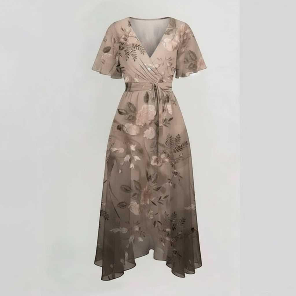 Annegret | Women's V-Neck Midi Dress for Casual and Formal Occasions