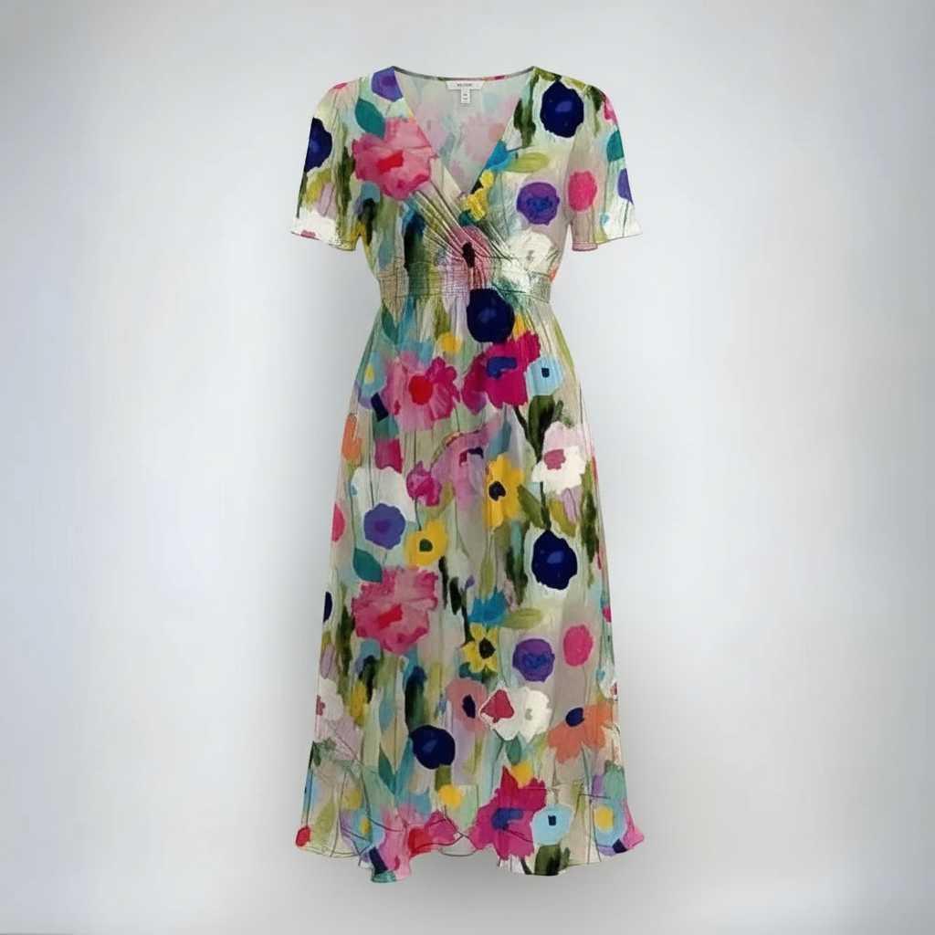 Annegret | Women's V-Neck Midi Dress for Casual and Formal Occasions