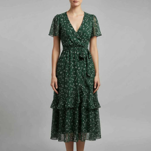 Annegret | Women's V-Neck Midi Dress for Casual and Formal Occasions