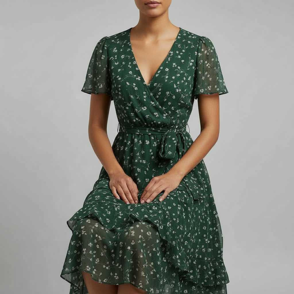 Annegret | Women's V-Neck Midi Dress for Casual and Formal Occasions