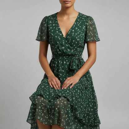 Annegret | Women's V-Neck Midi Dress for Casual and Formal Occasions