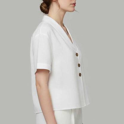 Celyra | Women's Cotton Linen T-Shirt with Envelope Neckline