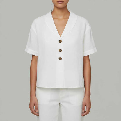 Celyra | Women's Cotton Linen T-Shirt with Envelope Neckline