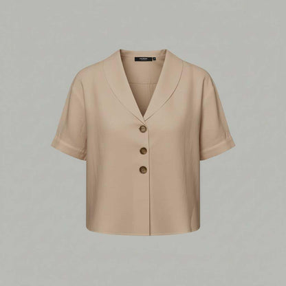 Celyra | Women's Cotton Linen T-Shirt with Envelope Neckline