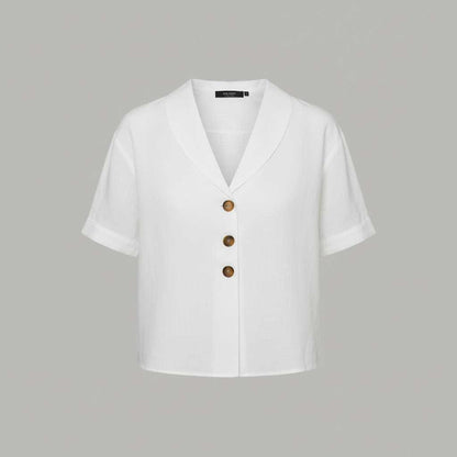 Celyra | Women's Cotton Linen T-Shirt with Envelope Neckline