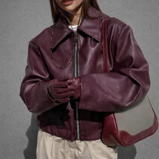 Classic Leather Jacket | Women's Jacket with Zipper Front