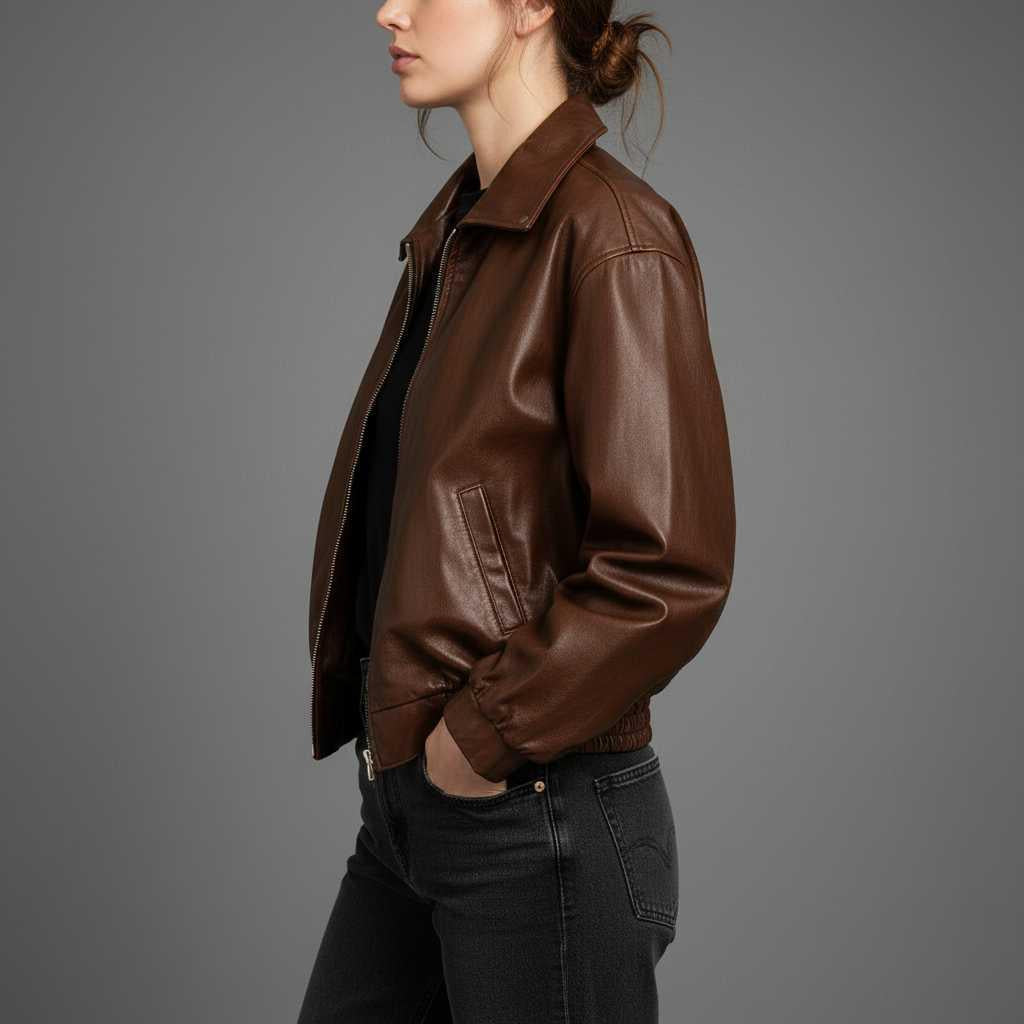 Oversized Leather Bomber Jacket | Women's Jacket