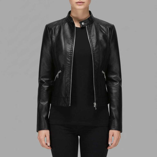 High Collar Leather Jacket Women | Stylish Outerwear