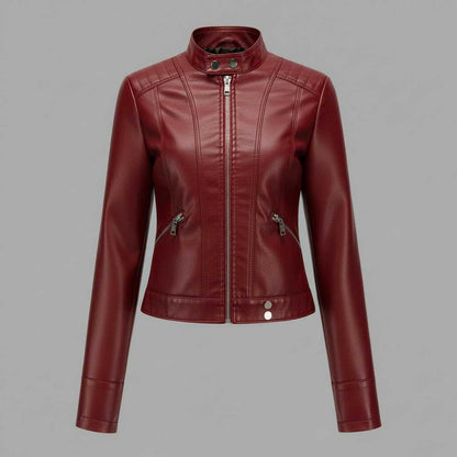 High Collar Leather Jacket Women | Stylish Outerwear