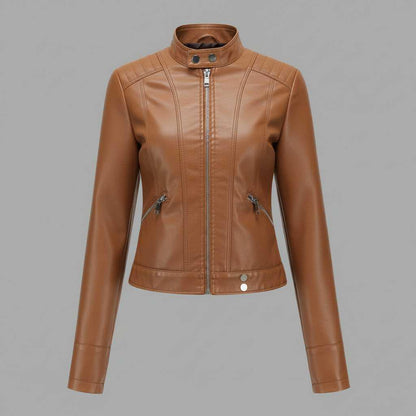High Collar Leather Jacket Women | Stylish Outerwear