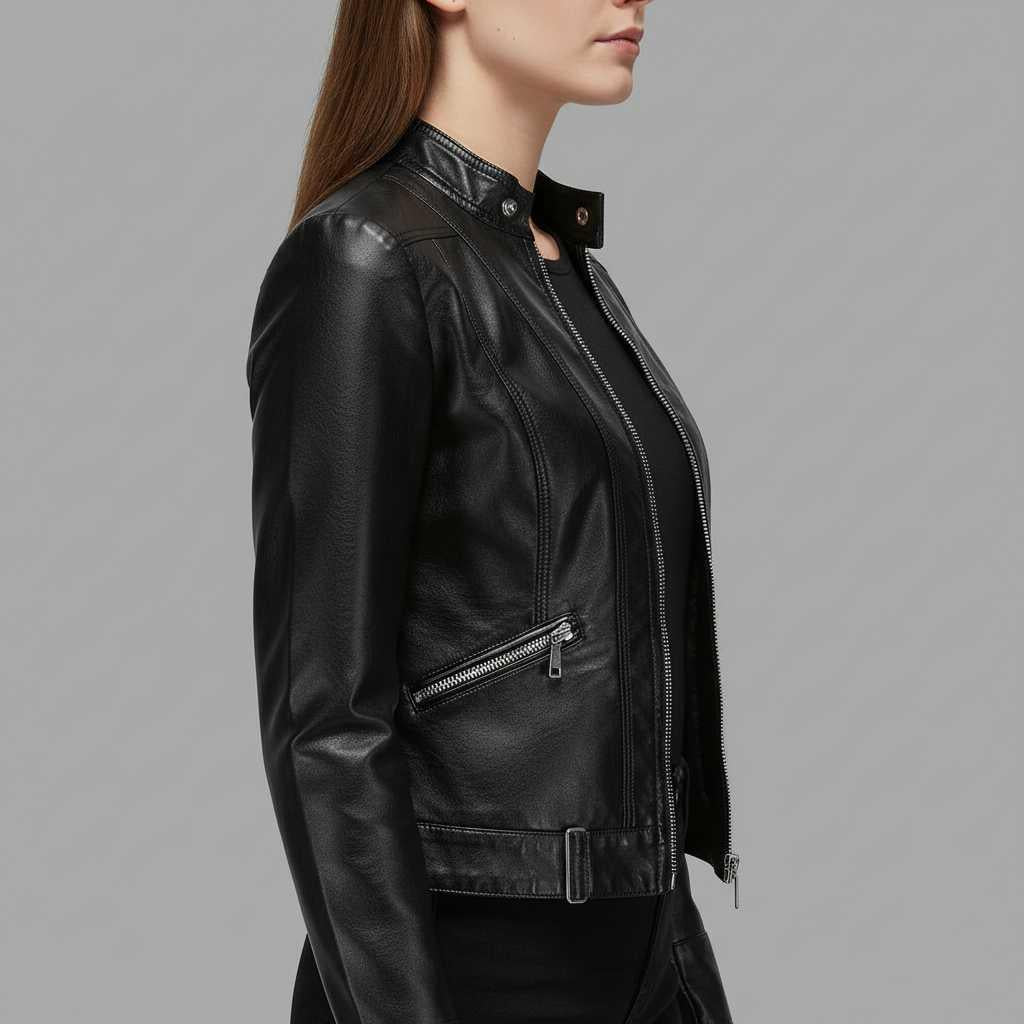 High Collar Leather Jacket Women | Stylish Outerwear