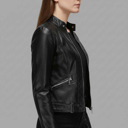 High Collar Leather Jacket Women | Stylish Outerwear