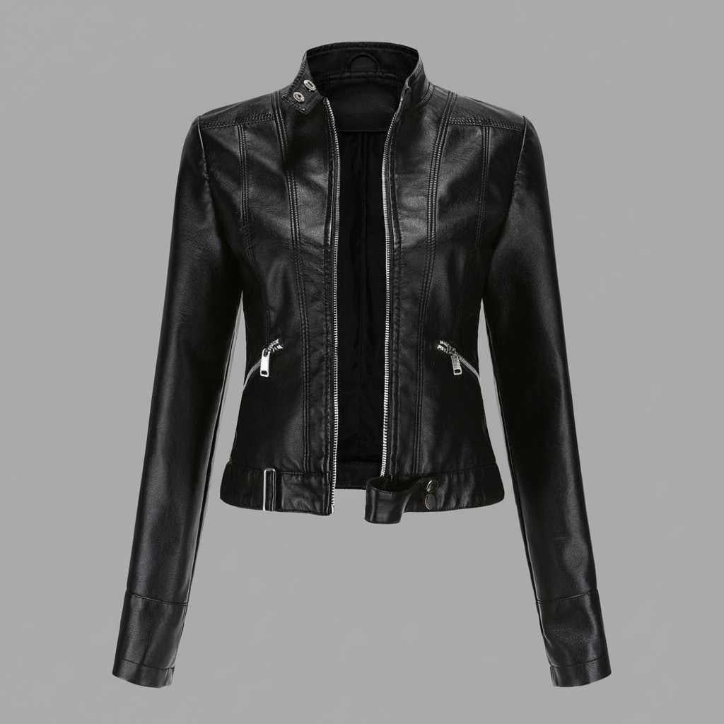 High Collar Leather Jacket Women | Stylish Outerwear