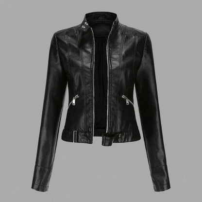 High Collar Leather Jacket Women | Stylish Outerwear