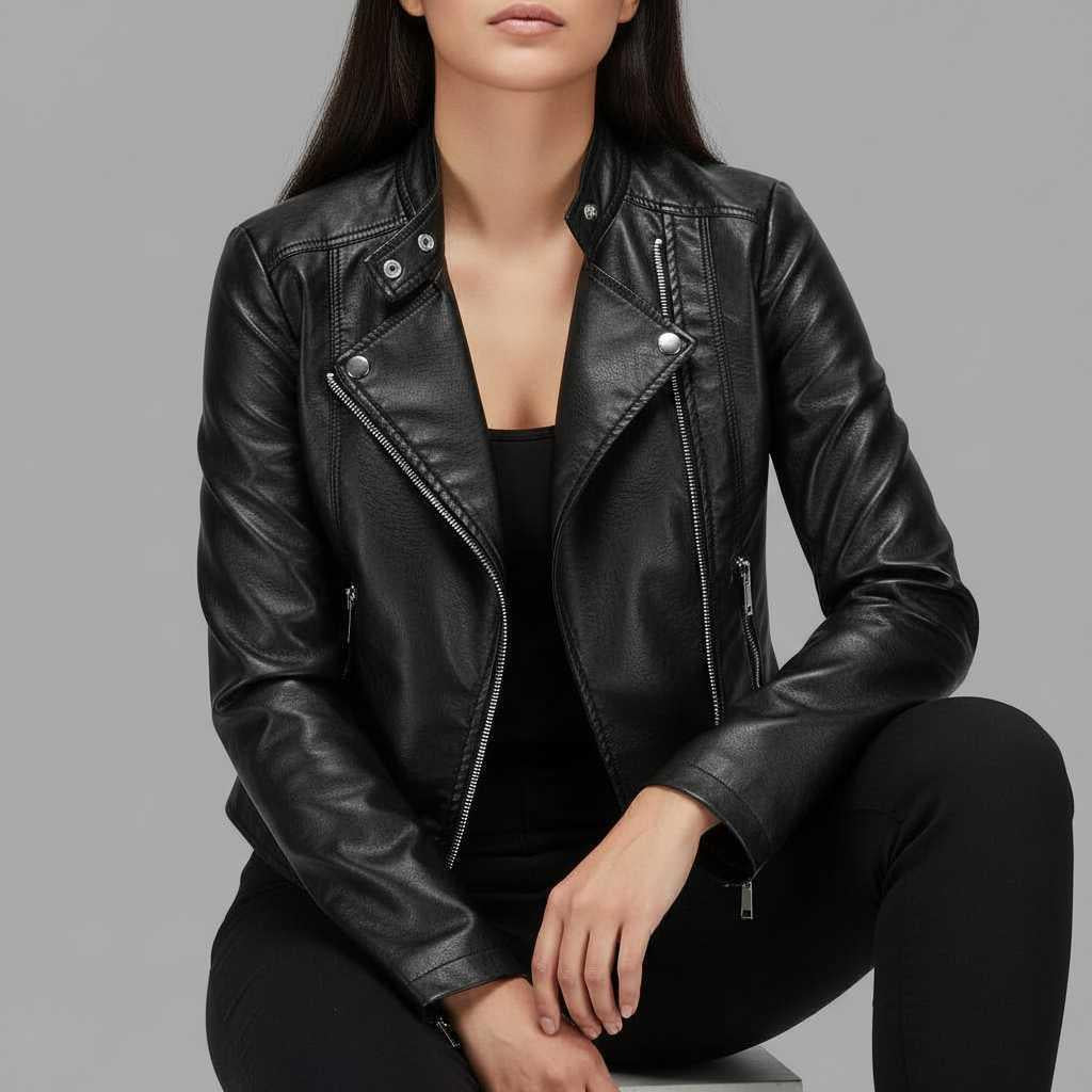High Collar Leather Jacket Women | Stylish Outerwear